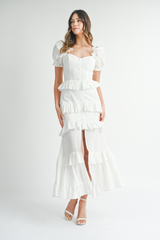 Button Front Ruffle Tiered Maxi Dress