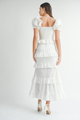 Button Front Ruffle Tiered Maxi Dress