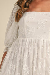 Bow Pearl Tulle Mini Dress