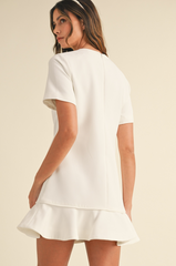 Bow Detail Ruffle Hem Crepe Mini Dress