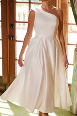 Amelia Satin Midi One Shoulder Dress