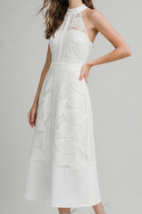 High Neck Lace Midi Dress