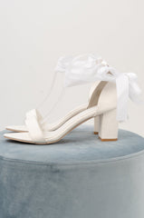 Satin Ankle Tie Chunky Heel Sandals