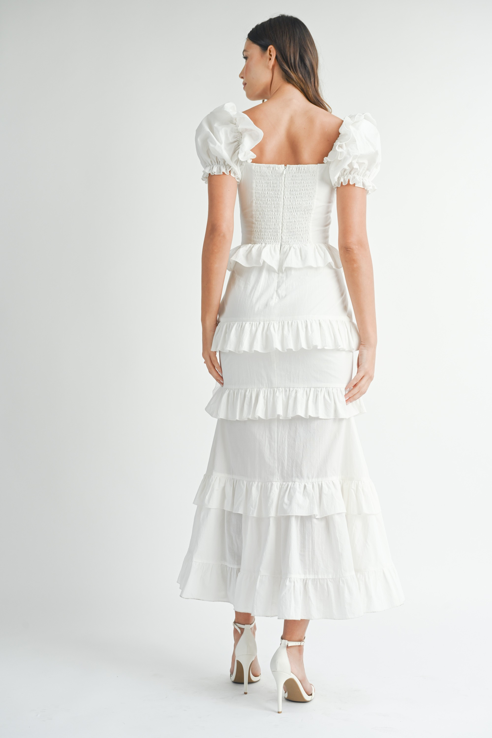 Button Front Ruffle Tiered Maxi Dress