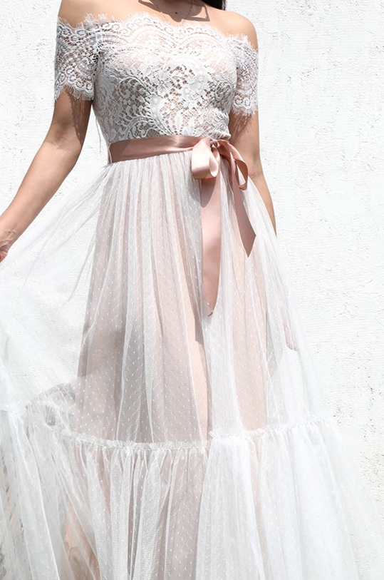 Organza Off Shoulder Lace Dress