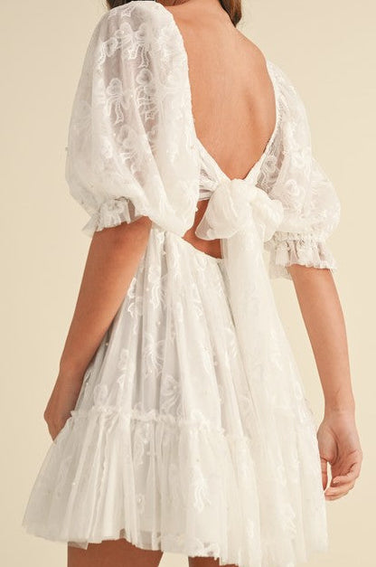 Bow Pearl Tulle Mini Dress