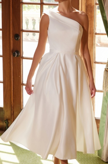 Amelia Satin Midi One Shoulder Dress