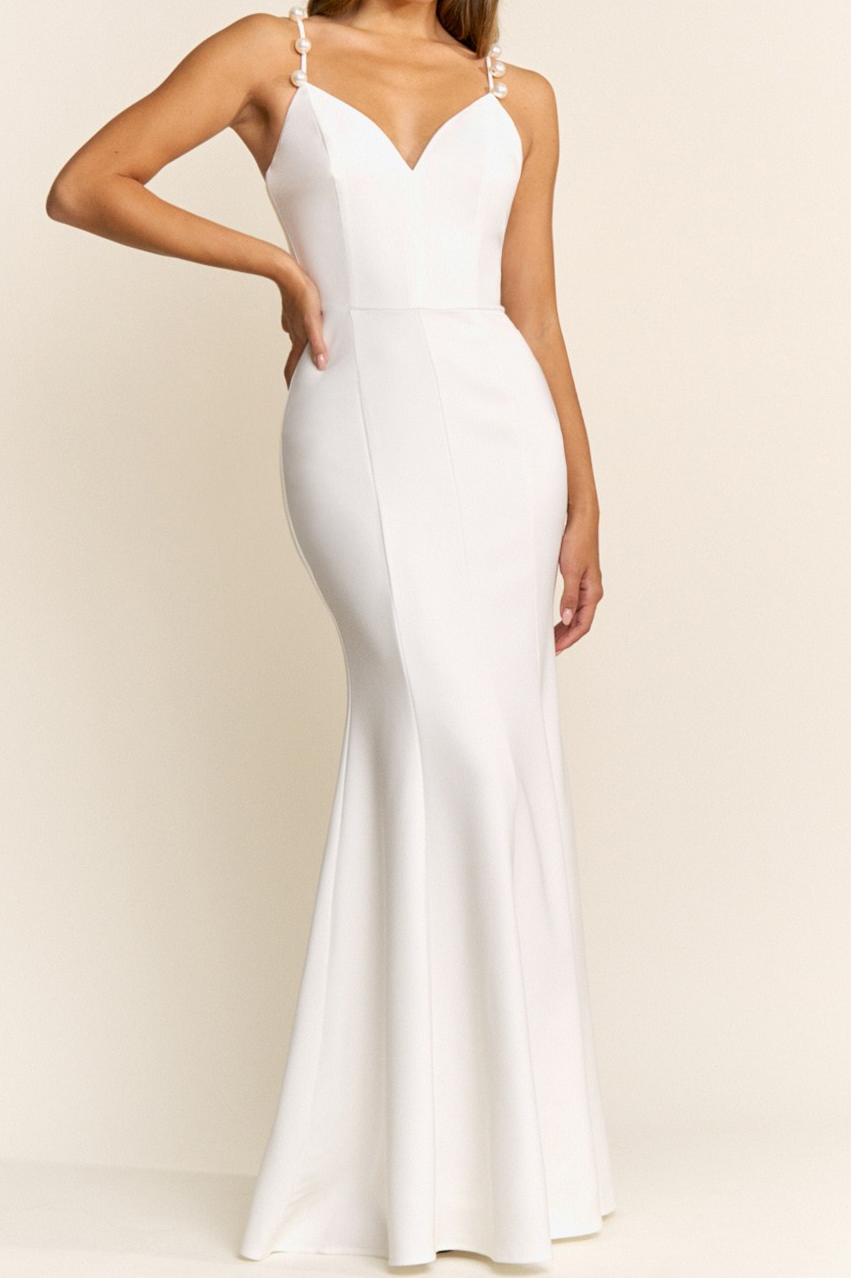 Pearl Strap Sweetheart Neck Maxi Dress
