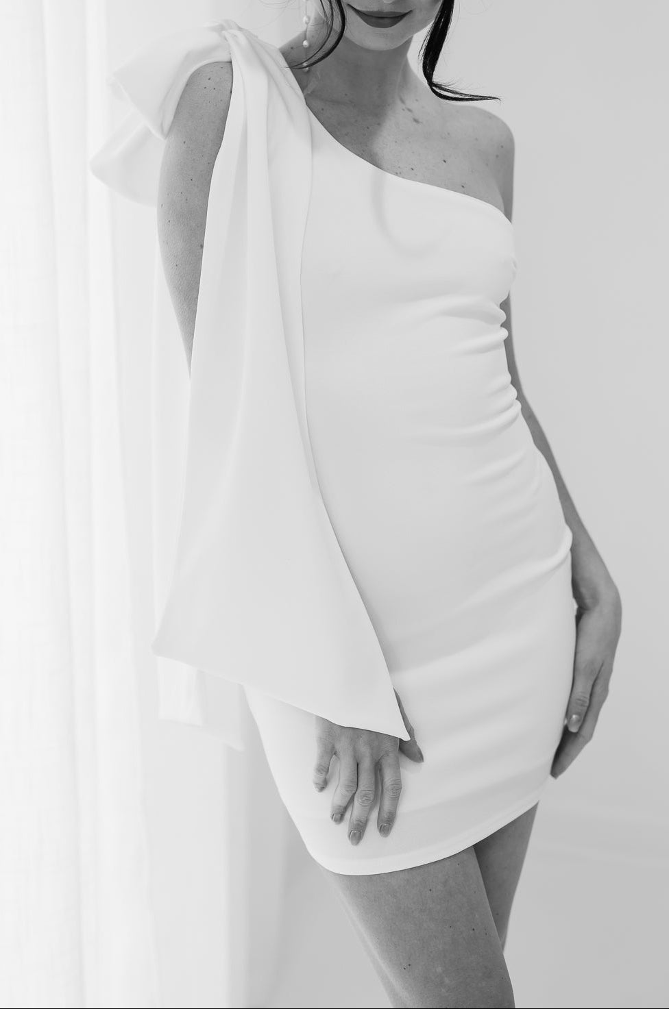 One Shoulder Dress with Oversized Ribbon