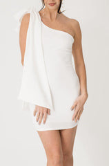 One Shoulder Dress with Oversized Ribbon
