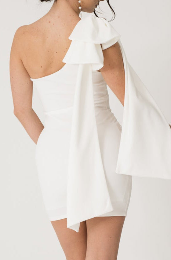 One Shoulder Dress with Oversized Ribbon