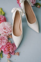 Chloe Satin Bow Chunky Heels