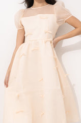 Organza Cream Ribbon Midi Dress