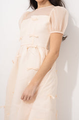 Organza Cream Ribbon Midi Dress
