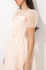 Organza Cream Ribbon Midi Dress