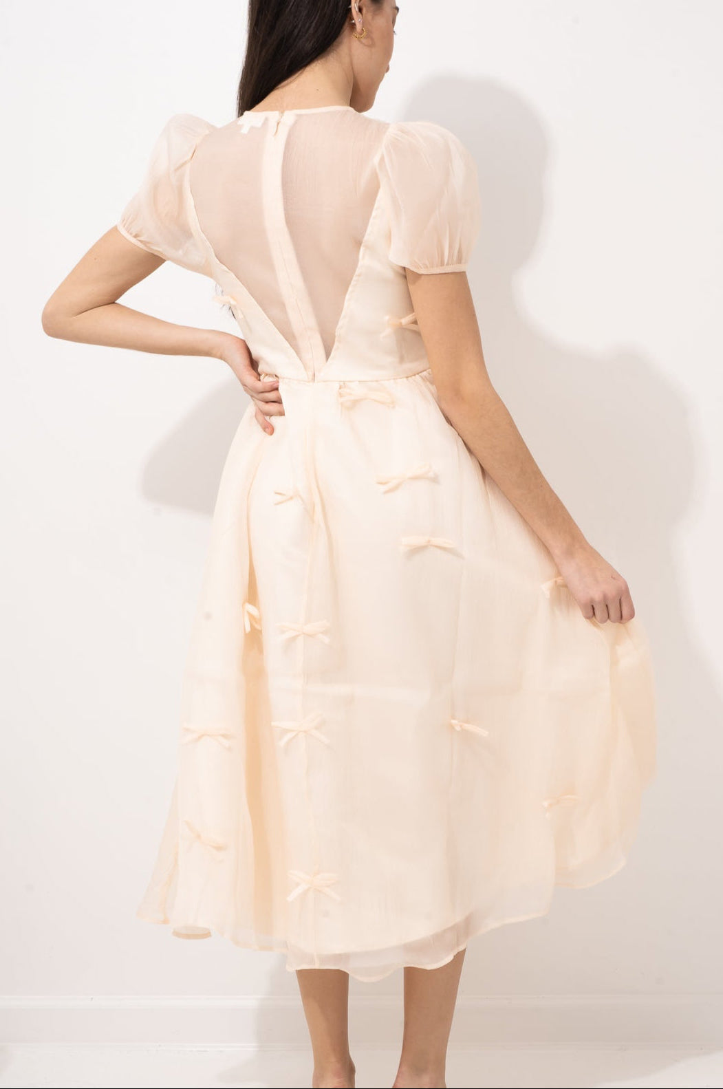 Organza Cream Ribbon Midi Dress
