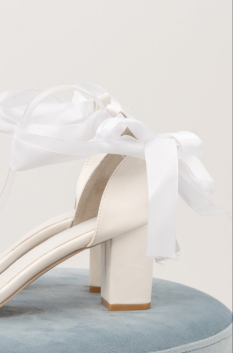 Satin Ankle Tie Chunky Heel Sandals
