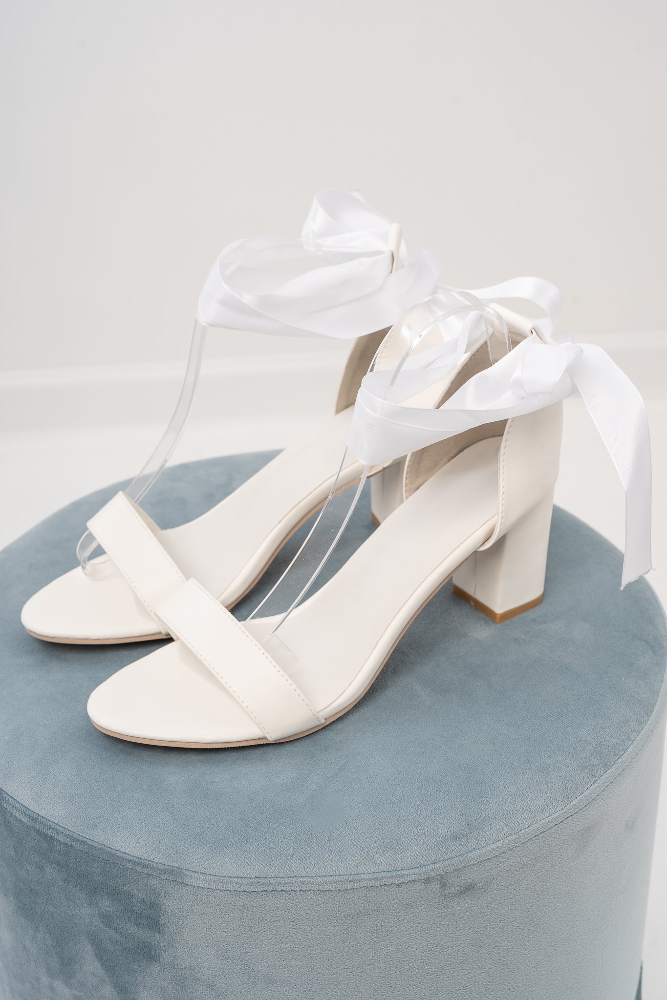 Satin Ankle Tie Chunky Heel Sandals