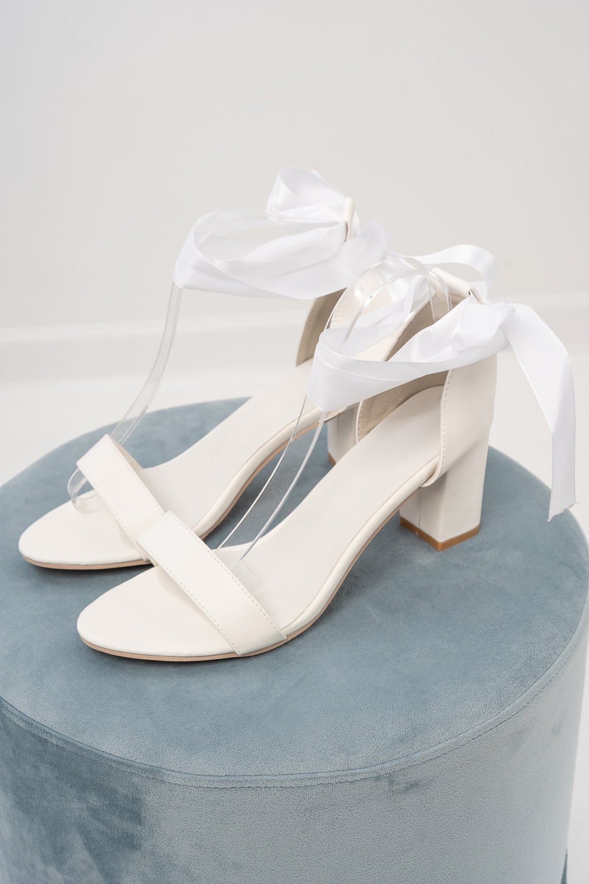 Satin Ankle Tie Chunky Heel Sandals
